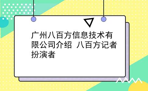 广州八百方信息技术有限公司介绍?八百方记者扮演者?插图