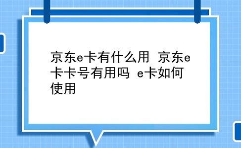 京东e卡有什么用 京东e卡卡号有用吗？e卡如何使用？插图