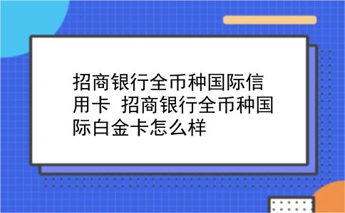 招商银行全币种国际信用卡 招商银行全币种国际白金卡怎么样？插图