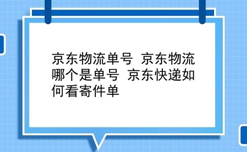 京东物流单号 京东物流哪个是单号？京东快递如何看寄件单？插图