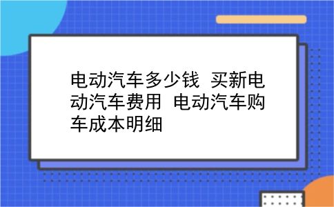 电动汽车多少钱 买新电动汽车费用？电动汽车购车成本明细？插图