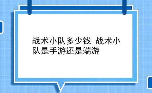 战术小队多少钱 战术小队是手游还是端游？插图