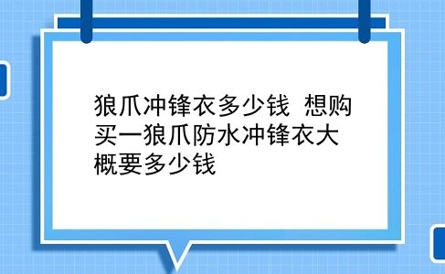 狼爪冲锋衣多少钱 想购买一狼爪防水冲锋衣大概要多少钱？插图