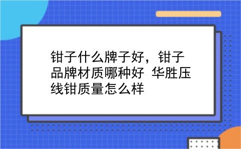 钳子什么牌子好，钳子品牌材质哪种好？华胜压线钳质量怎么样？插图