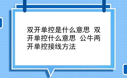 双开单控是什么意思 双开单控什么意思？公牛两开单控接线方法？插图