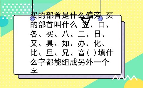 买的部首是什么偏旁 买的部首叫什么？立、口、各、买、八、二、日、又、具、如、办、化、比、旦、兄、音( )填什么字都能组成另外一个字？插图